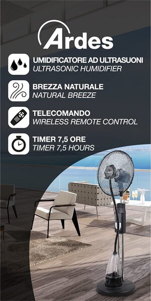 Ardes Ventilatore Nebulizzatore da Terra 40 cm 3 Velocit Oscillante Timer funzione Umidificatore Telecomando- AR5M39