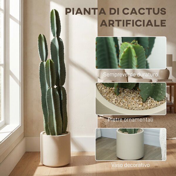 HOMCOM Pianta Artificiale di Cactus con 3 Steli in EVA, Vaso in PP, Decorazione per Soggiorno, 25x25x111 cm, Verde | Aosom Italy