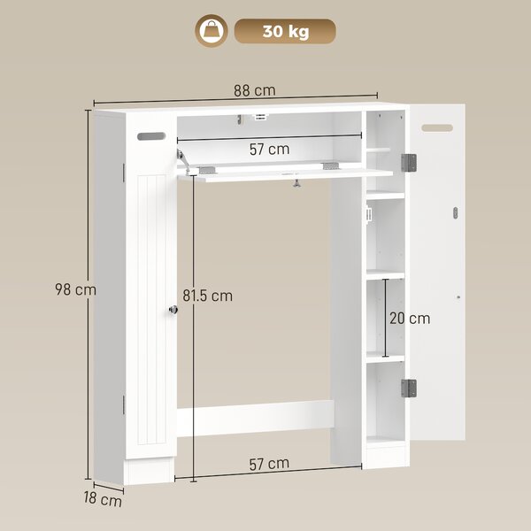 HOMCOM Mobile Sopra WC con 2 Armadietti, Cassetto a Ribalta, Porta Carta Igienica e Ripiani Regolabili, 88x18x98 cm, Bianco | Aosom Italy
