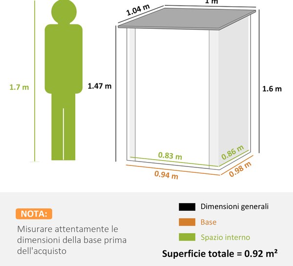 Outsunny Casetta da Giardino Porta Attrezzi in Acciaio Galvanizzato con Porta, 100x104x160 cm, Marrone e Grigio Scuro | Aosom Italy