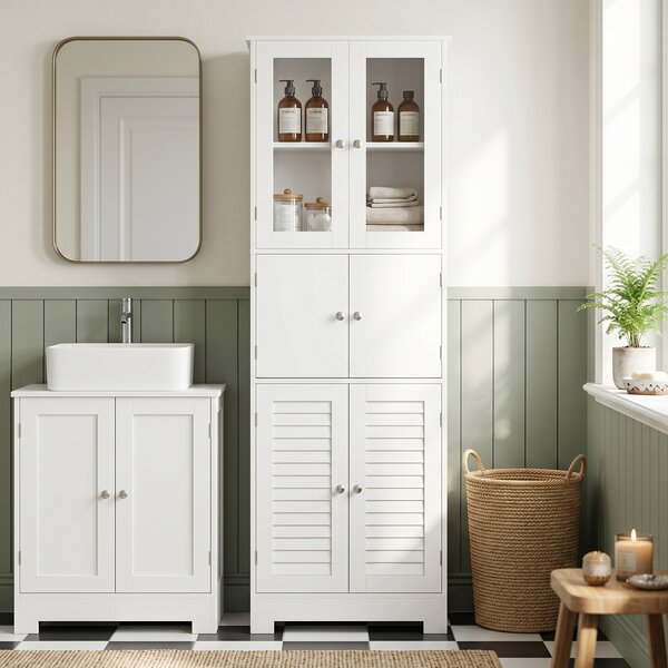 HOMCOM Mobile da Bagno Alto con 6 Ante e Ripiano Regolabile, Bianco | Aosom Italy