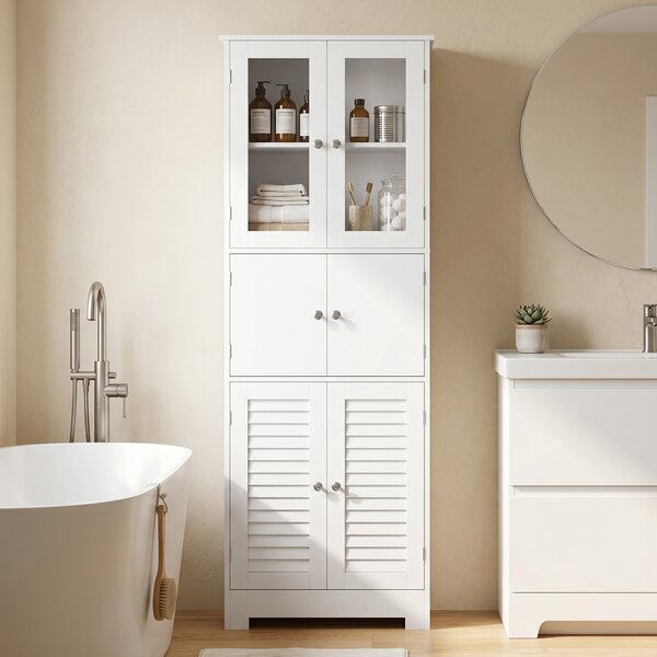 HOMCOM Mobile da Bagno Alto con 6 Ante e Ripiano Regolabile, Bianco | Aosom Italy