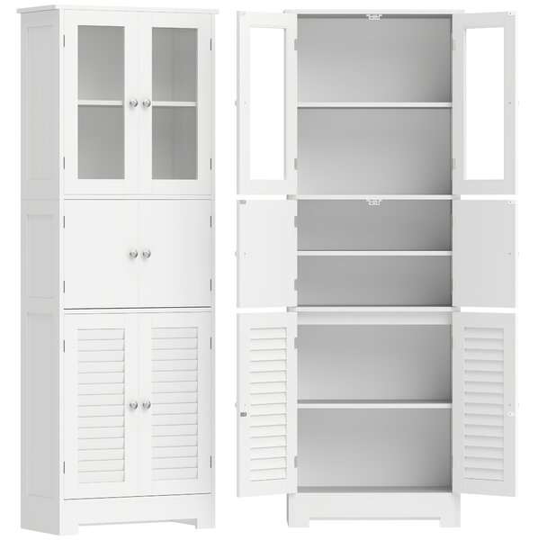 HOMCOM Mobile da Bagno Alto con 6 Ante e Ripiano Regolabile, Bianco | Aosom Italy