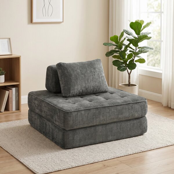 HOMCOM 2-in-1 Poltrona da Pavimento, Divano Chenille Pieghevole con Cuscino di Supporto Spesso, 97x194x50 cm, Grigio | Aosom Italy