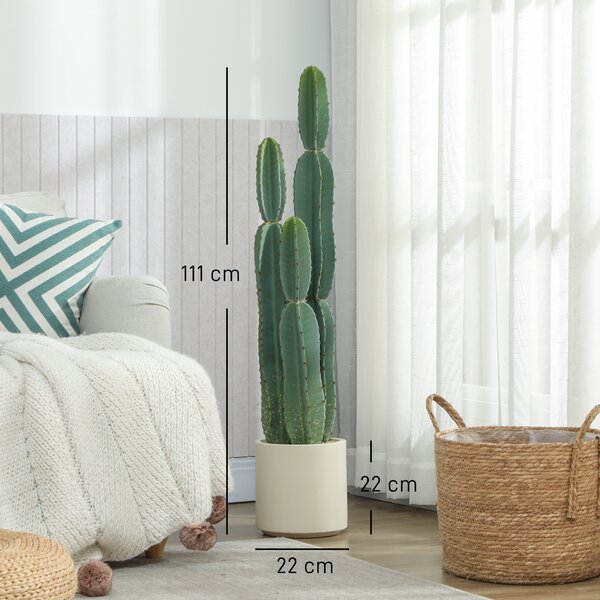 HOMCOM Pianta Artificiale di Cactus con 3 Steli in EVA, Vaso in PP, Decorazione per Soggiorno, 25x25x111 cm, Verde | Aosom Italy