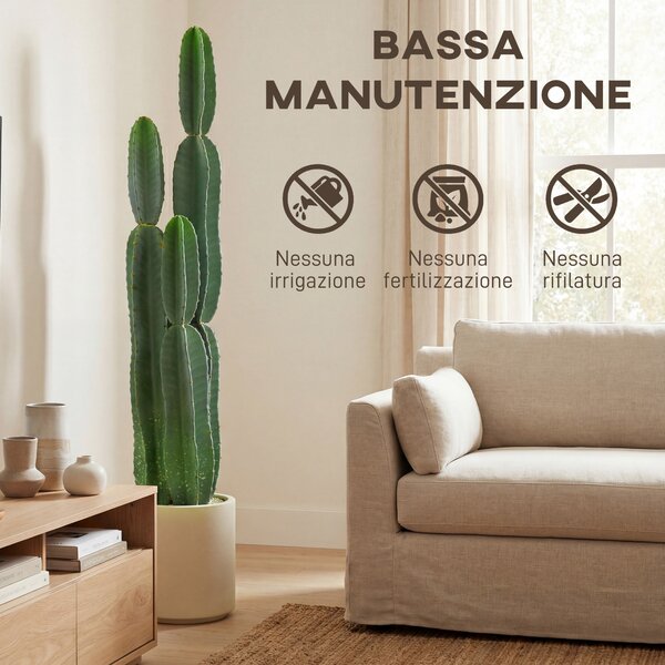 HOMCOM Pianta Artificiale di Cactus con 3 Steli in EVA, Vaso in PP, Decorazione per Soggiorno, 25x25x111 cm, Verde | Aosom Italy