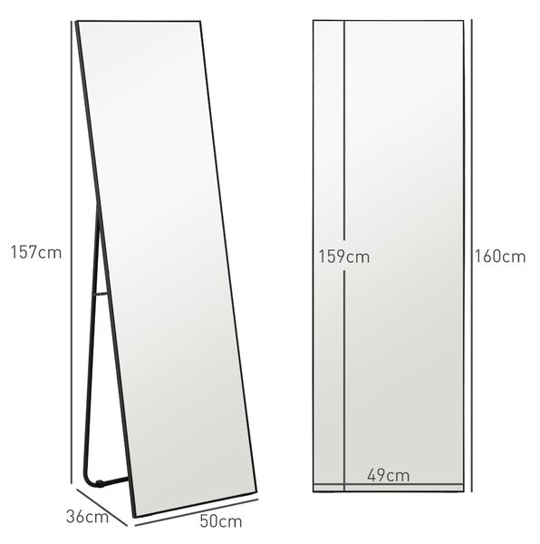 HOMCOM Specchio da Terra Moderno a Figura Intera, Design Autoportante o da Parete, 50x160 cm, Nero