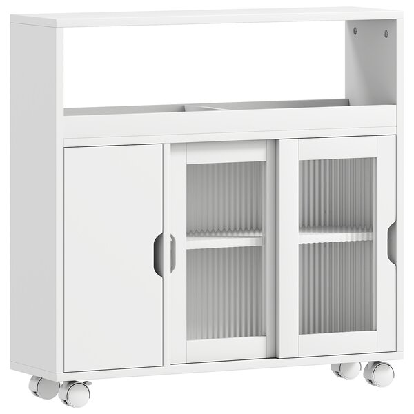 HOMCOM Mobile Bagno con Ruote, Ripiano Regolabile, Porta Scorrevole in Vetro Temperato, Bianco | Aosom Italy