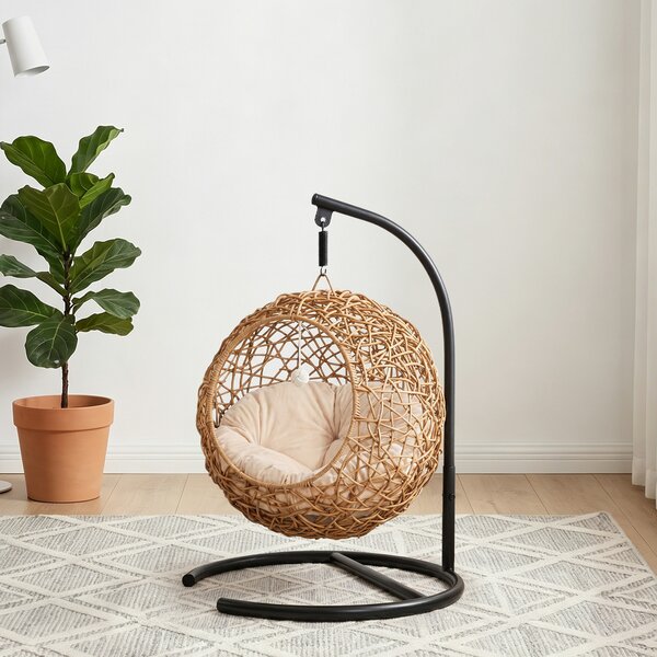 PawHut Letto per Gatti Intrecciato, Casa per Gatti in Rattan Rialzata con Cuscino Lavabile e Pallina da Gioco, Marrone | Aosom Italy