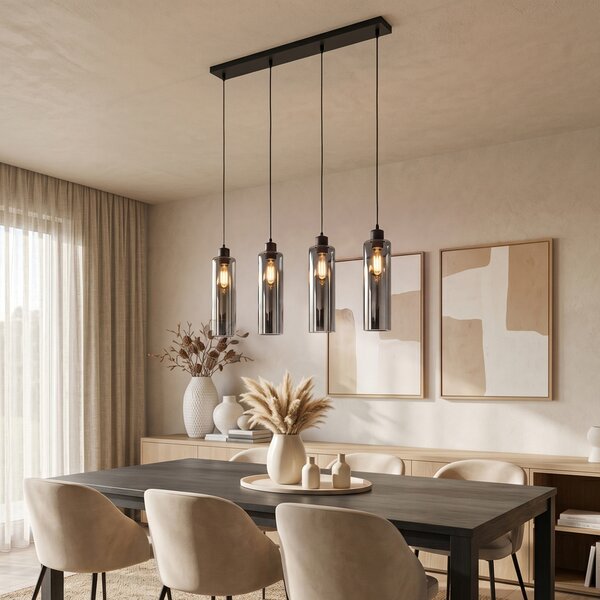 Lampada a sospensione Art Déco nera con vetro fumé 4 luci - Laura