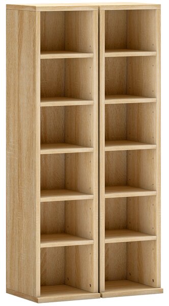 HOMCOM Set 2 Mobili Porta CD con Ripiani Regolabili per 204 CD in Legno, 21x22.5x88.5 cm, Rovere | Aosom Italy