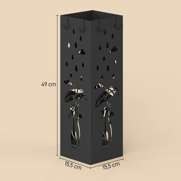 HOMCOM Portaombrelli Porta Ombrelli Quadrato con Vaschetta, 15.5x15.5x49 cm, Nero | Aosom Italy