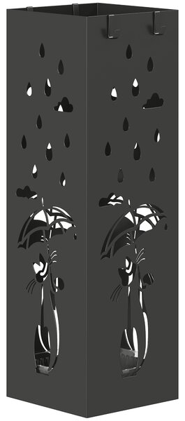 HOMCOM Portaombrelli Porta Ombrelli Quadrato con Vaschetta, 15.5x15.5x49 cm, Nero | Aosom Italy