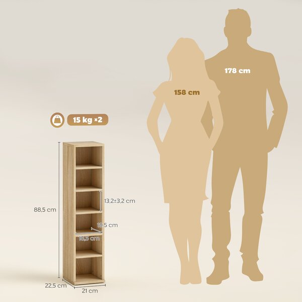 HOMCOM Set 2 Mobili Porta CD con Ripiani Regolabili per 204 CD in Legno, 21x22.5x88.5 cm, Rovere | Aosom Italy