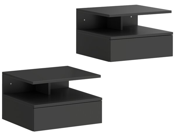 HOMCOM Set di 2 Comodini Sospesi con Cassetto e Mensola Aperta, 35x32x22.5 cm, Nero | Aosom Italy