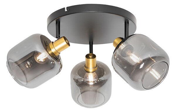 Faretto da soffitto nero con oro e vetro fumé 3 luci - Zuzanna