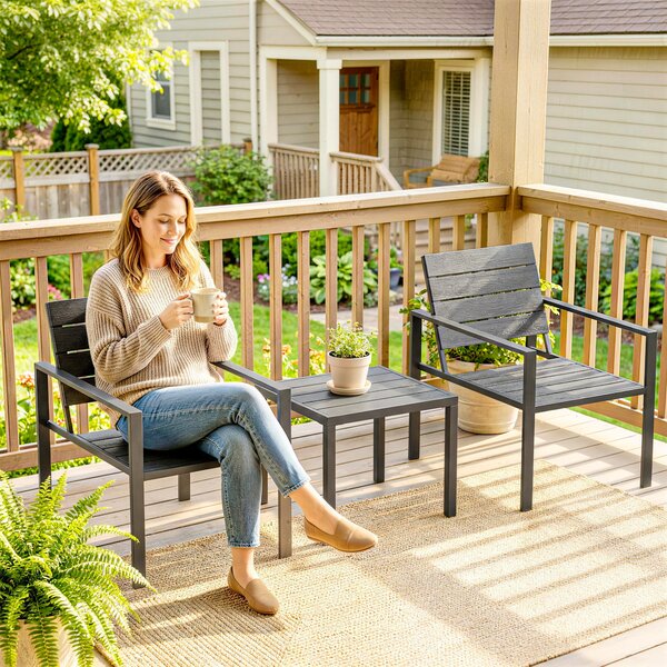 Outsunny Set da Bistrò Set da Giardino 3 Pezzi con 2 Sedie in HDPE, Grigio Scuro | Aosom Italy