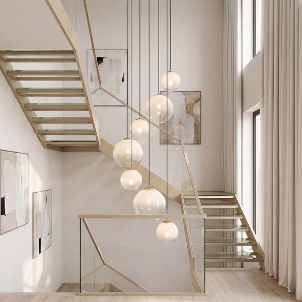 Lampada a sospensione Hotel Chic ottone con vetro bianco rotondo 7 luci - Misty
