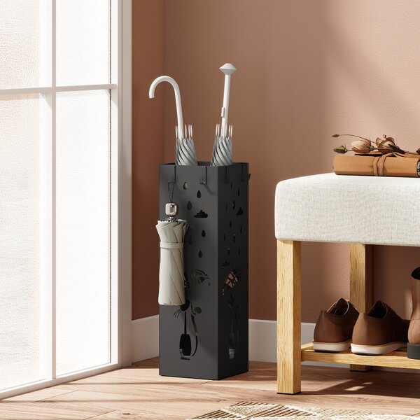 HOMCOM Portaombrelli Porta Ombrelli Quadrato con Vaschetta, 15.5x15.5x49 cm, Nero | Aosom Italy