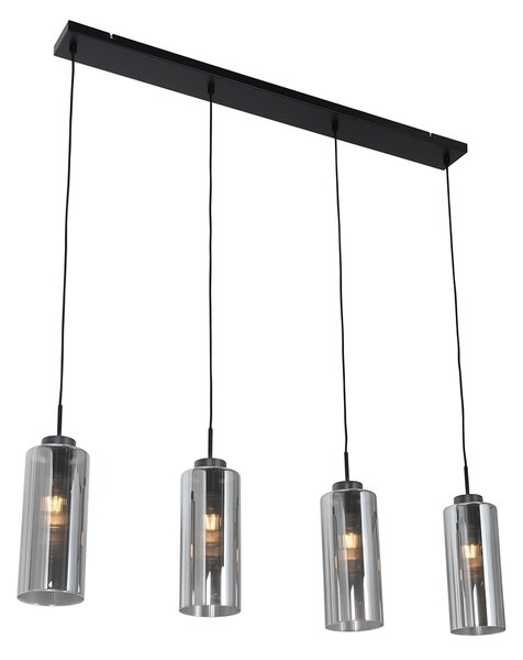 Lampada a sospensione Art Déco nera con vetro fumé 4 luci - Laura