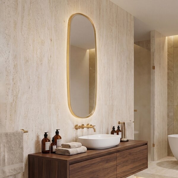 Specchio da bagno moderno oro con LED e dimmer touch - Geraldien
