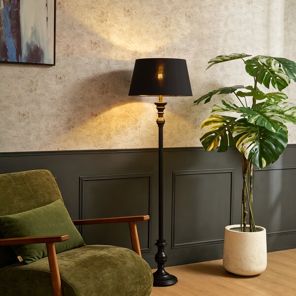 Lampada da terra con paralume nero da 45 cm con interno dorato - Classico