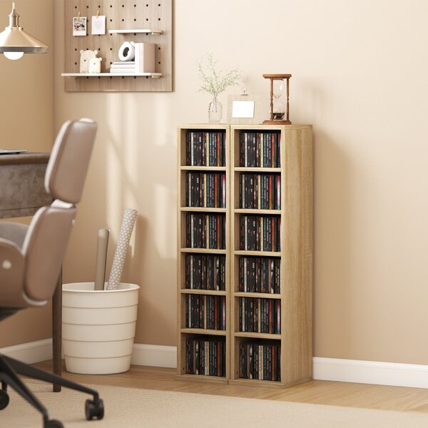 HOMCOM Set 2 Mobili Porta CD con Ripiani Regolabili per 204 CD in Legno, 21x22.5x88.5 cm, Rovere | Aosom Italy