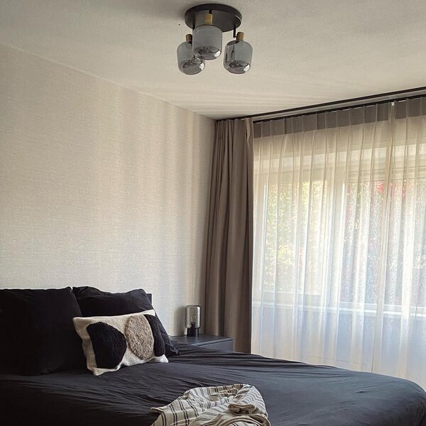 Faretto da soffitto nero con oro e vetro fumé 3 luci - Zuzanna