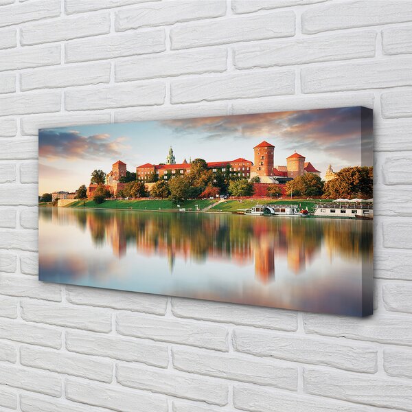 Quadro stampa su tela Fiume Castello di Cracovia 100x50 cm