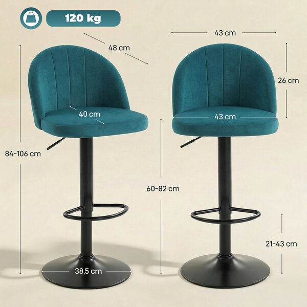 HOMCOM Set di 2 Sgabelli da Bar, Sgabelli Moderni Girevoli con Poggiapiedi, Blu | Aosom Italy