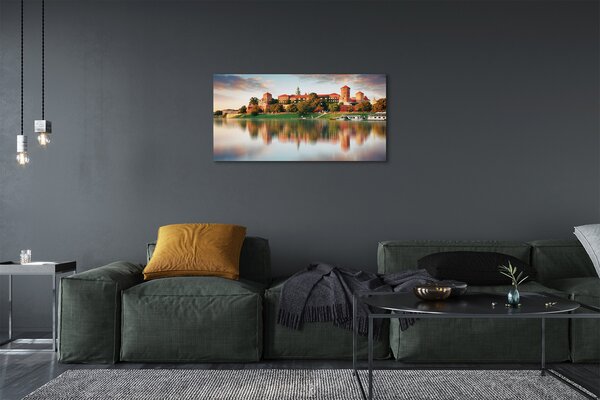 Quadro stampa su tela Fiume Castello di Cracovia 100x50 cm