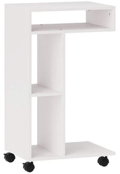 HOMCOM Tavolino da Soggiorno con Rotelle e Mensola Aperta, a Forma di C in Legno, 40x30x69 cm, Bianco | Aosom Italy