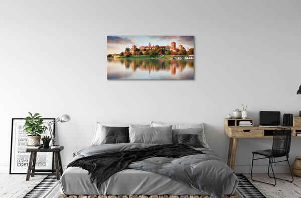 Quadro stampa su tela Fiume Castello di Cracovia 100x50 cm