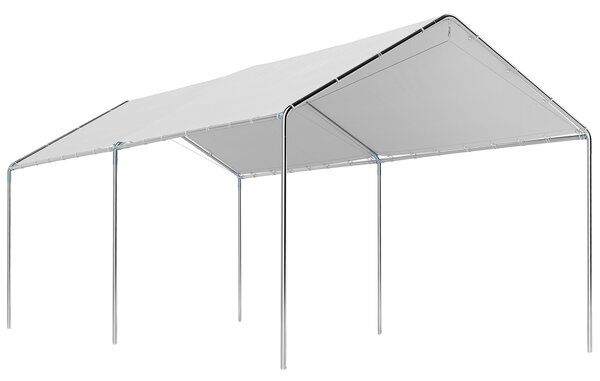 Outsunny Gazebo Copertura per Auto 5.95x2.9m in Acciaio Zincato, Tendone per Auto con Kit di Ancoraggio, Bianco