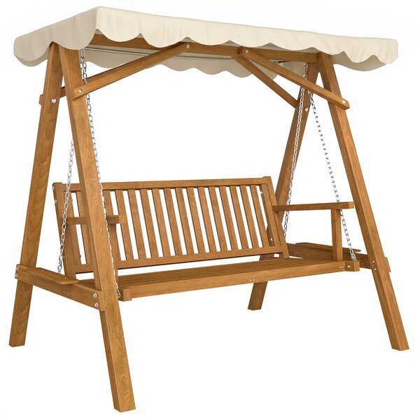 Outsunny Dondolo da Giardino Stile Classico Legno Massello di Pino Conforme alle Norme di FS Tettuccio Parasole | Aosom Italy|Aosom
