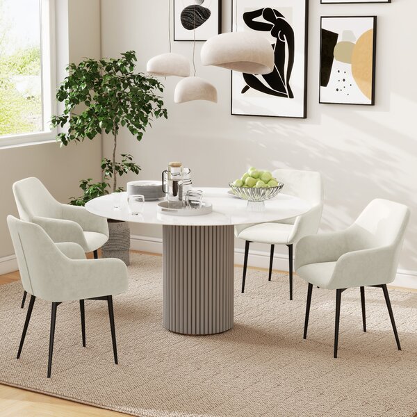HOMCOM Set 2 Sedie Moderne Nordiche Imbottite con Braccioli Ricurvi per Soggiorno e Sala da Pranzo in Tessuto Effetto Velluto, Crema | Aosom Italy