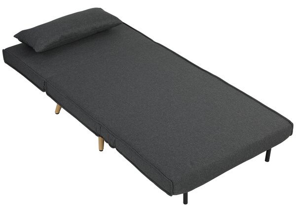 HOMCOM Poltrona Letto Singola 3 in 1 con Schienale Regolabile in 3 Livelli e Cuscino, in Tessuto Effetto Lino, Grigio | Aosom Italy