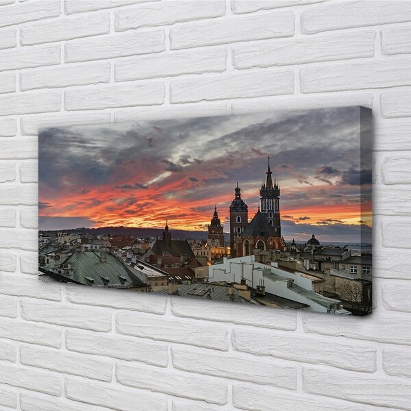 Quadro su tela Panorama del tramonto di Cracovia 100x50 cm