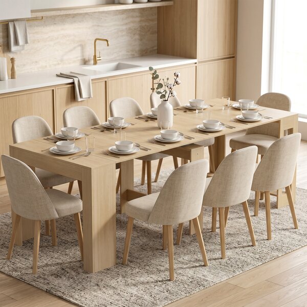 HOMCOM Tavolo Consolle Estendibile con 5 Lunghezze Regolabili per 10 Persone, Stile Moderno Minimalista, Effetto Legno Chiaro | Aosom Italy