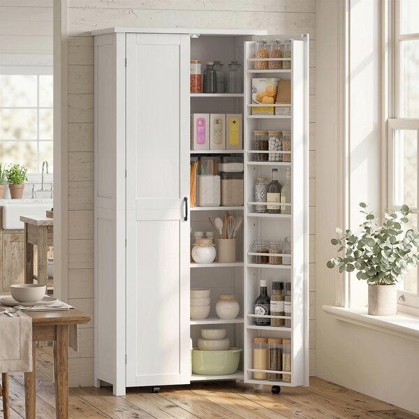 HOMCOM Mobile Cucina Moderno: Ruote, 2 Ante, 14 Scomparti, Colore Bianco. | Aosom Italy