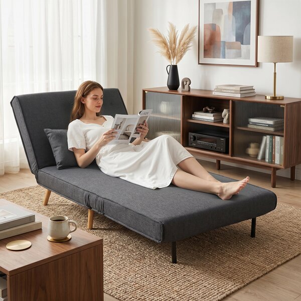 HOMCOM Poltrona Letto Singola 3 in 1 con Schienale Regolabile in 3 Livelli e Cuscino, in Tessuto Effetto Lino, Grigio | Aosom Italy