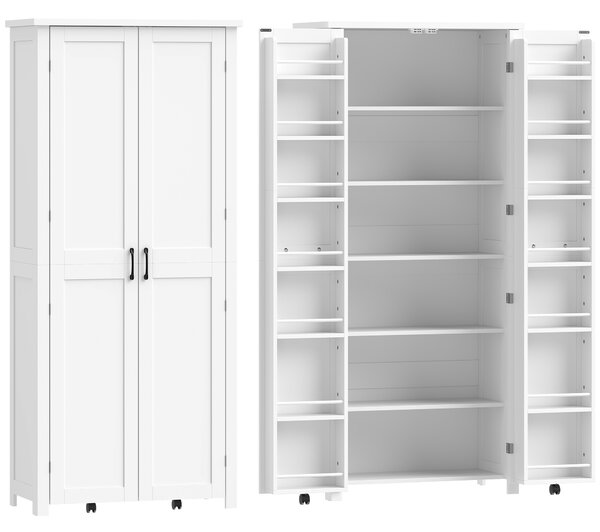 HOMCOM Mobile Cucina Moderno: Ruote, 2 Ante, 14 Scomparti, Colore Bianco. | Aosom Italy