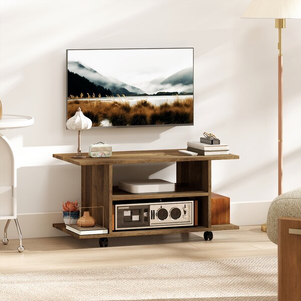 HOMCOM Mobile Porta TV Moderno con Ripiani, Ruote Girevoli e Freni, 80x40x40 cm, Color Noce | Aosom Italy