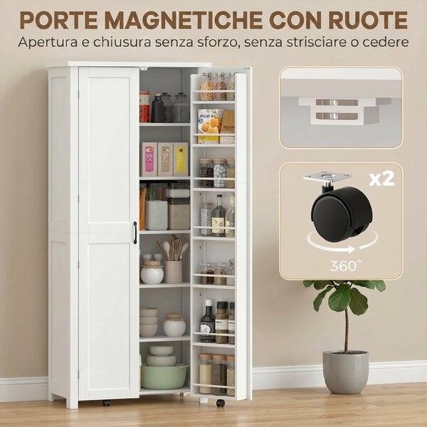 HOMCOM Mobile Cucina Moderno: Ruote, 2 Ante, 14 Scomparti, Colore Bianco. | Aosom Italy