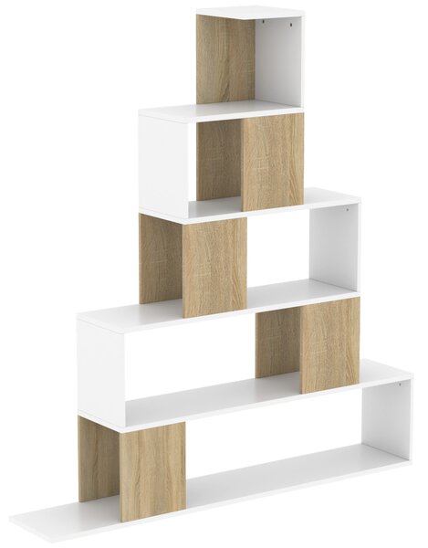 HOMCOM Libreria a 5 Ripiani con Design a Gradini Bianco e Naturale | Aosom Italy