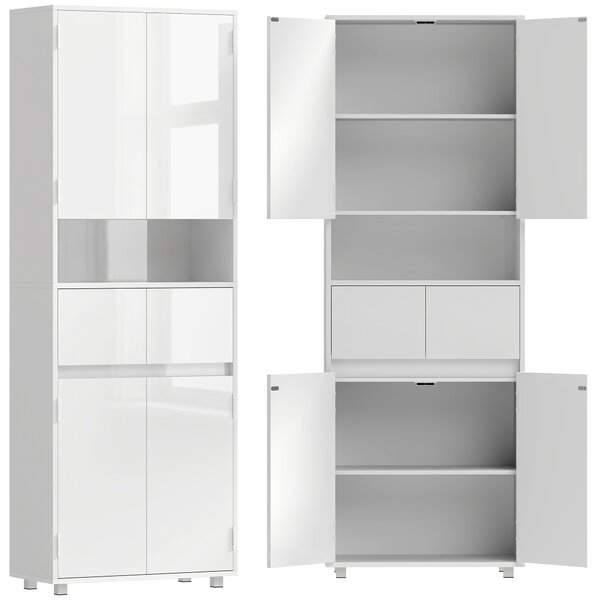 HOMCOM Mobile Alto da Bagno Slim Bianco Lucido con Cassetti e Ripiani | Aosom Italy