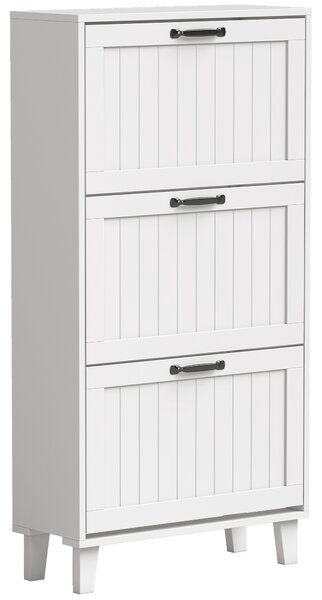 HOMCOM Mobile Portascarpe, 3 Cassetti Ribaltabili, Ripiani Regolabili, Stretto, Bianco. | Aosom Italy