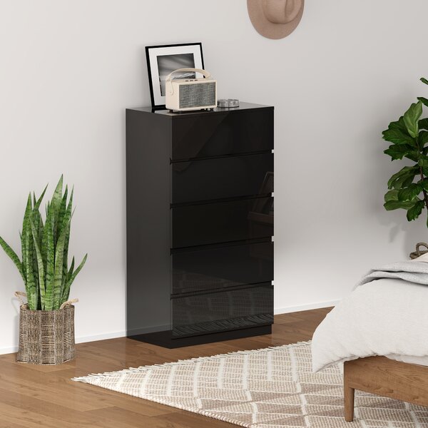 HOMCOM Cassettiera 5 cassetti in legno per camera da letto, 55x34x100 cm, Nero | Aosom Italy