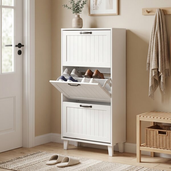 HOMCOM Mobile Portascarpe, 3 Cassetti Ribaltabili, Ripiani Regolabili, Stretto, Bianco. | Aosom Italy