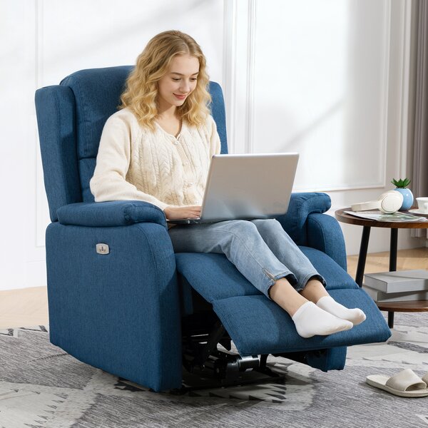 HOMCOM Poltrona Elettrica con Poggiapiedi e USB, Schienale spesso e braccioli, Sedia in Tessuto Lino, 79x90x106 cm, Grigio Scuro | Aosom Italy
